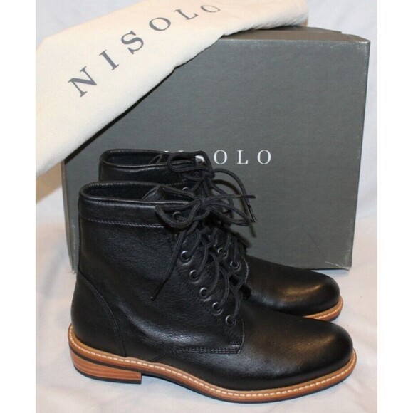 Nisolo All Weather Amalia Boots Womens SZ 7‎ Leather Lace Up Black - Picture 2 of 8